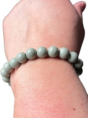 Round Bead Stretch Boho Bracelet in Sage Green